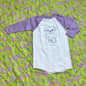 graphic teddy bear shirt upcycled reworked  | XS -S | 70s 1970s flower purple  p
